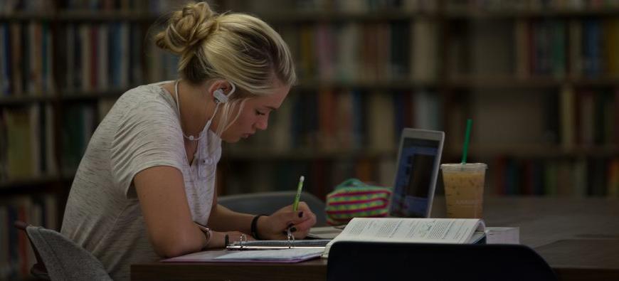 Student studying in the library